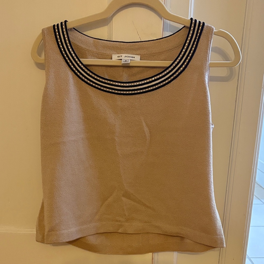 St. John Beige Tank Top with Black Trim